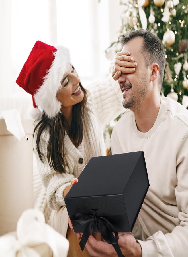 Giftgarden 4 Pack 8”x8”x4” Black Gift Boxes with Ribbon Magnetic Lids, Square Collapsible Gift Wrap Box Magnet Clourse for Present, Christmas, Birthday, Wedding, Valentines, Bridesmaid Proposal Box - Image 4